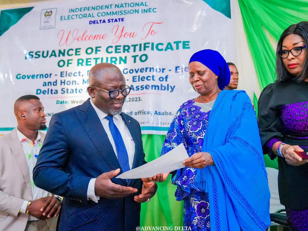INEC Issues Certificate of Return To Delta Governor-Elect, Oborevwori, Assembly Members-Elect