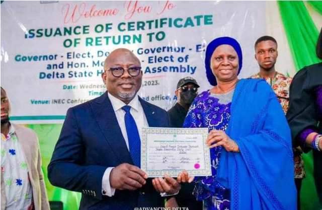 Certificate of Return: Okwuofu Congratulates Delta Governor-Elect, Oborevwori… Urges Deltans To Rally Round Oborevwori As Next Governor After Okowa