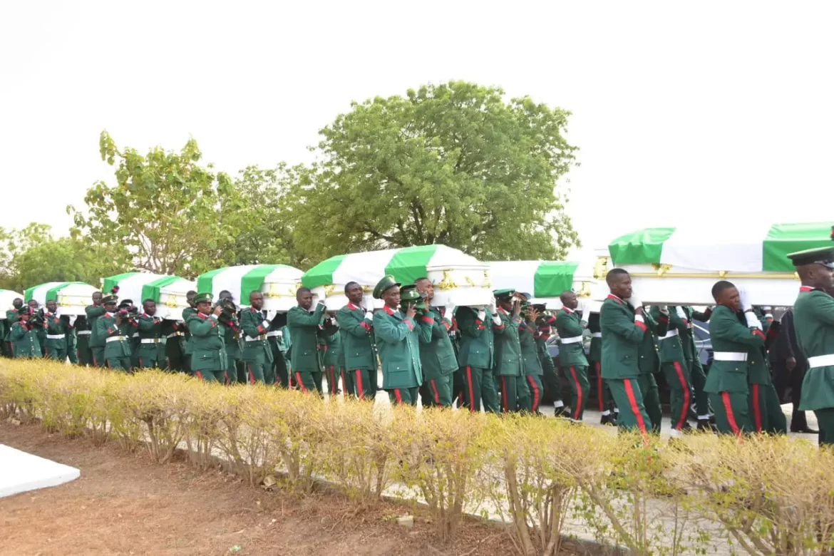 Nigerian Military Buries 17 Gallant Soldiers Murdered In Okuama, Tinubu, Governors, Others Plays Final Respect … FG To Confer National Honours On The Fallen Heroes